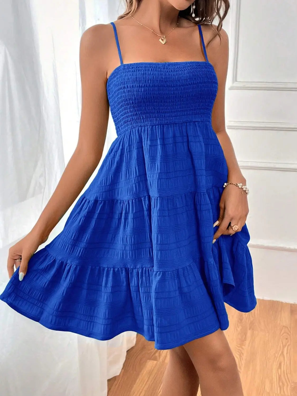 Smocked Tiered Sleeveless Mini Dress -BazaarBey - www.shopbazaarbey.com