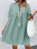 Tassel Printed Notched Half Sleeve Mini Dress -BazaarBey - www.shopbazaarbey.com