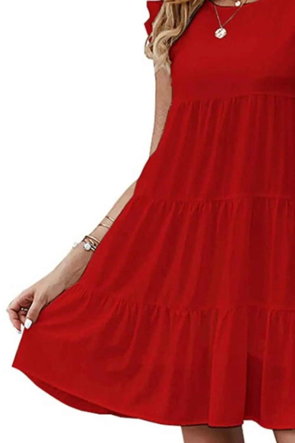Ruffled Round Neck Cap Sleeve Mini Dress -BazaarBey - www.shopbazaarbey.com