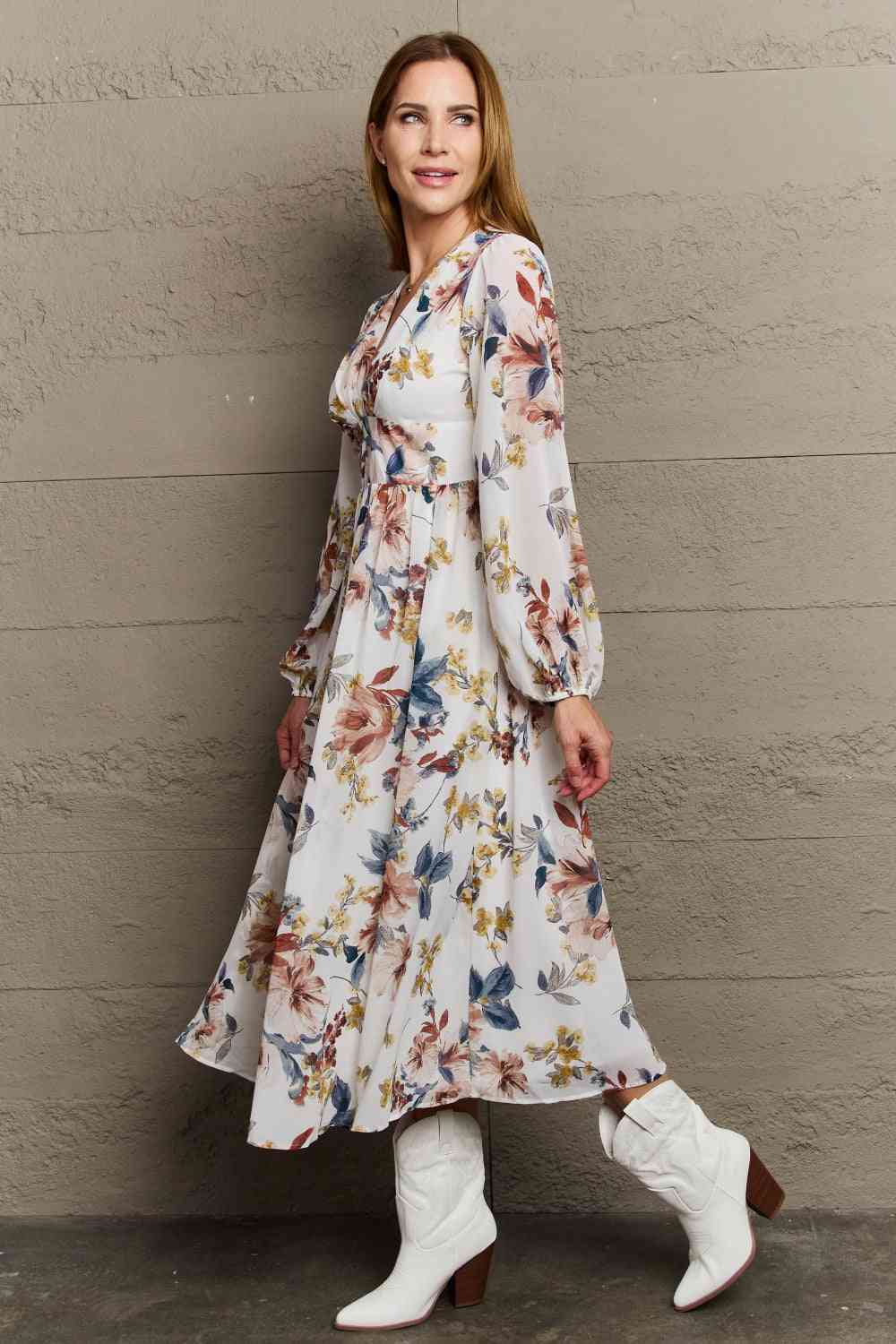  Good Day Chiffon Floral Midi Dress -BazaarBey - www.shopbazaarbey.com