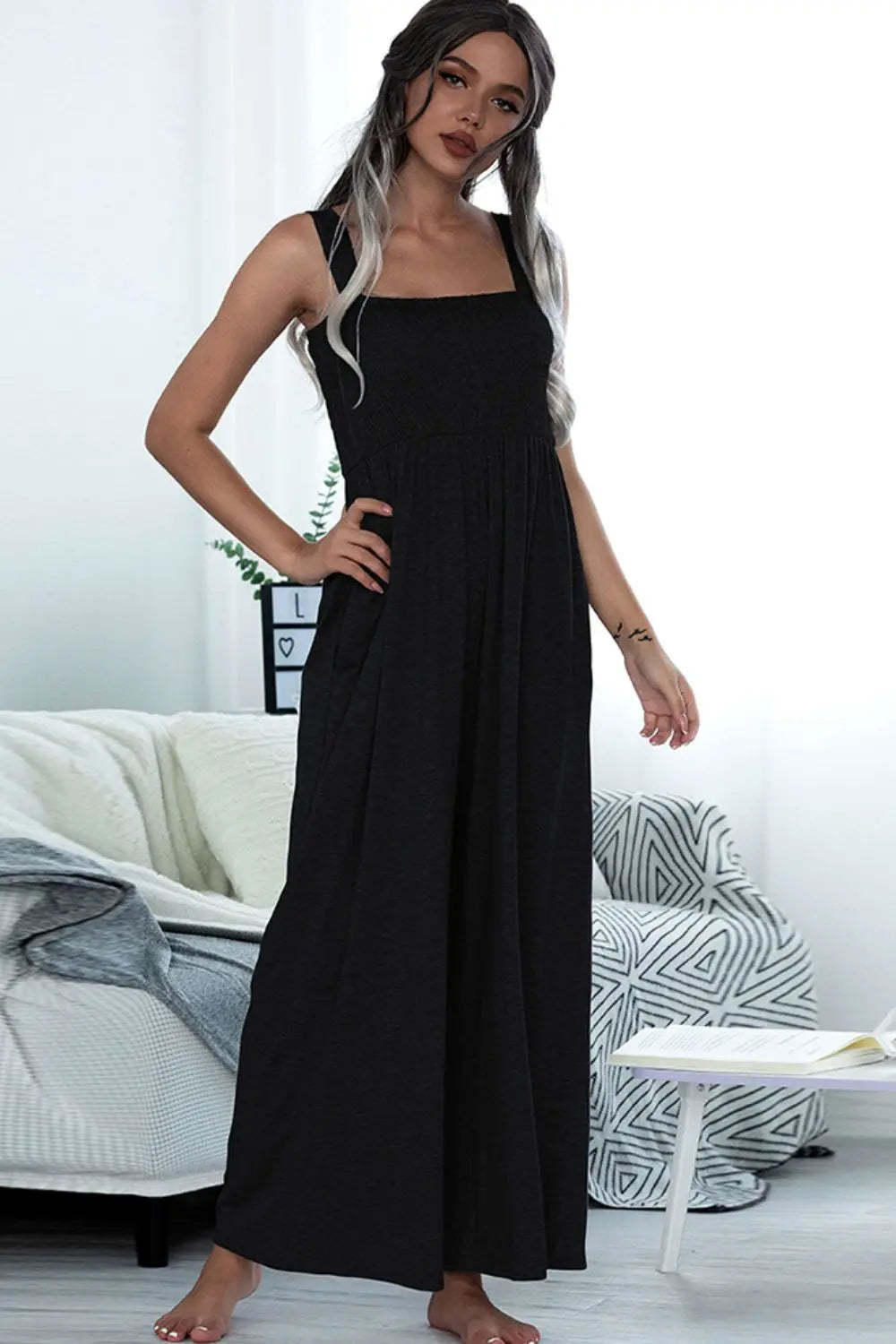 Square Neck Sleeveless Pocket Jumpsuit Trendsi