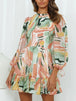 Printed Mock Neck Balloon Sleeve Mini Dress -BazaarBey - www.shopbazaarbey.com