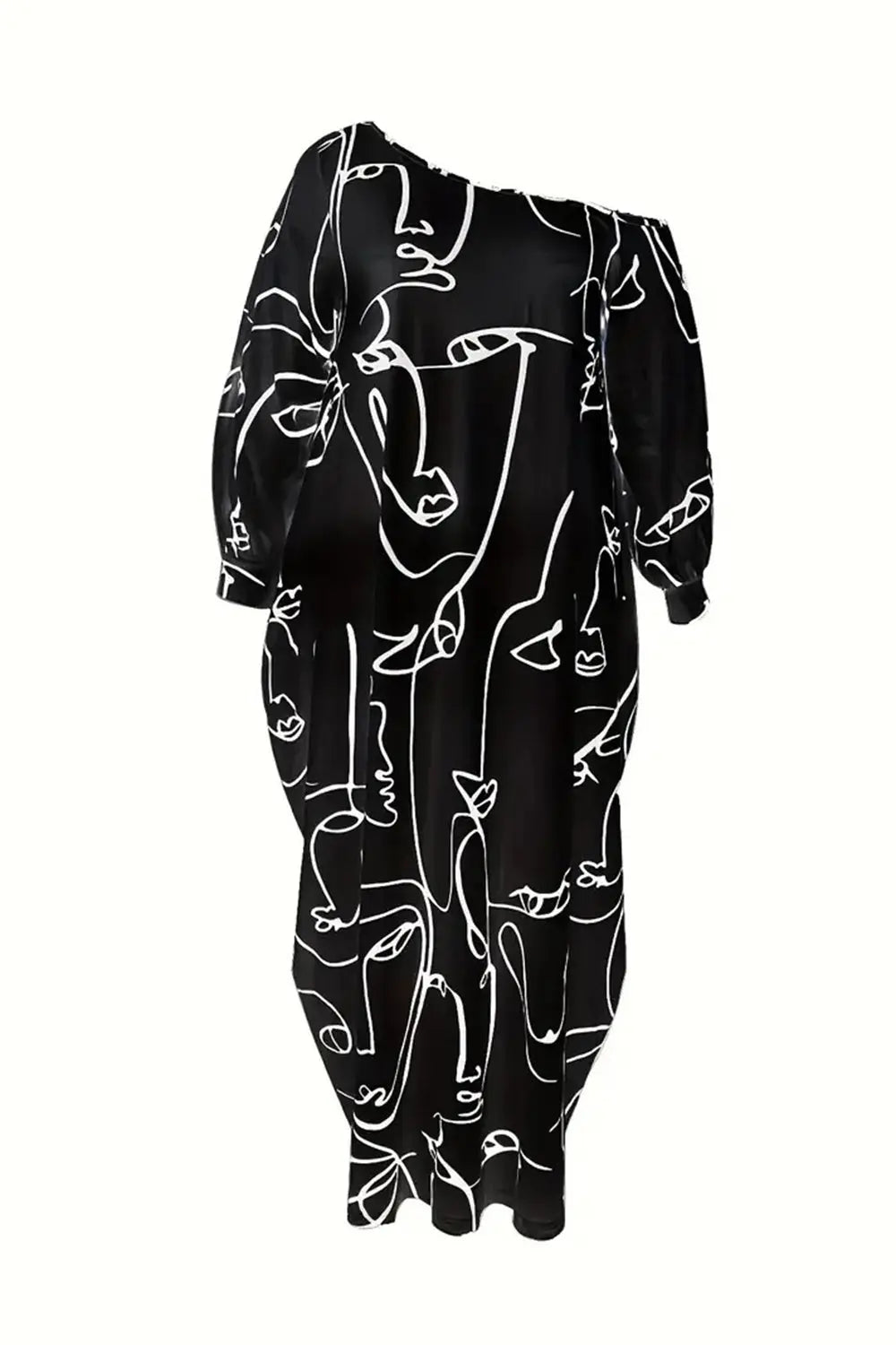 Printed Single Shoulder Lantern Sleeve Maxi Dress -BazaarBey - www.shopbazaarbey.com