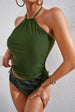 Drawstring Ruched Halter Neck Swim Top and Camouflage Bottoms Set Trendsi