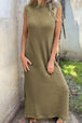 Waffle-Knit Slit Sleeveless Maxi Dress -BazaarBey - www.shopbazaarbey.com