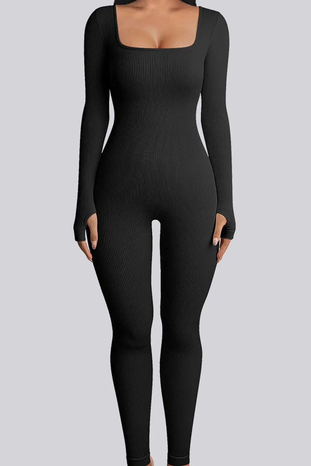 Square Neck Long Sleeve Active Jumpsuit Trendsi