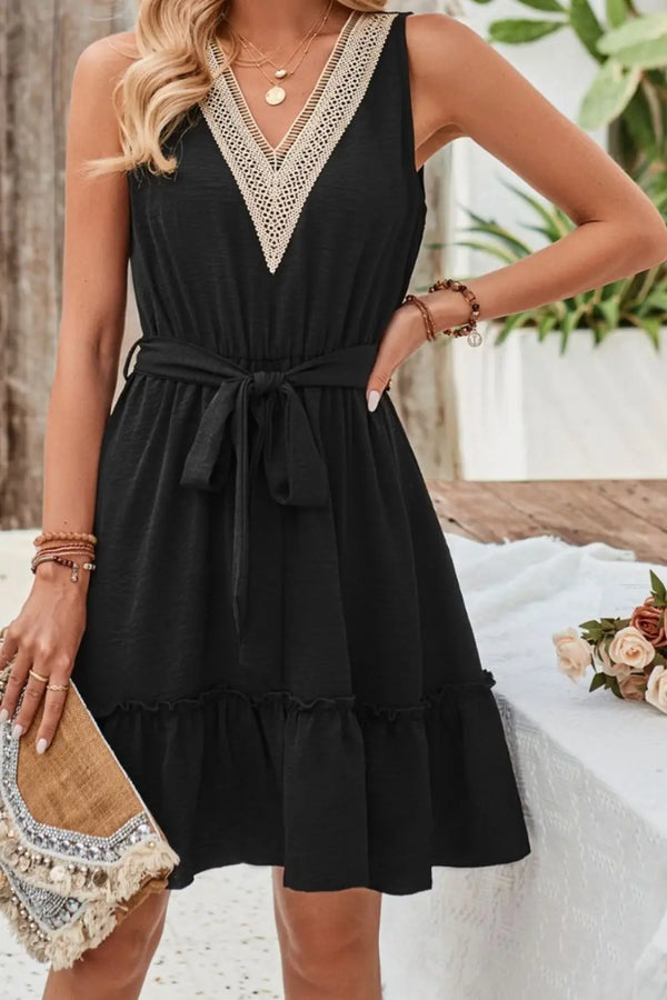 Tied Frill Sleeveless Mini Dress -BazaarBey - www.shopbazaarbey.com