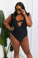  Swim Seashell Ruffle Sleeve One-Piece in Black Trendsi