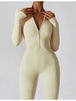 Zip Up Mock Neck Long Sleeve Jumpsuit Trendsi