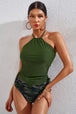 BazaarBey Drawstring Ruched Halter Neck  Top and Camouflage Bottoms Set 