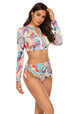 Printed Zip Up Three-Piece Swim Set Trendsi