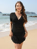 Openwork Plunge Short Sleeve Cover-Up Dress Trendsi