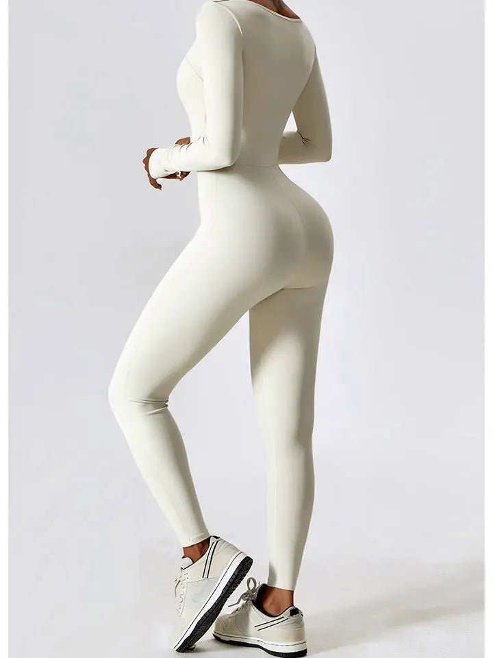 Square Neck Long Sleeve Sports Jumpsuit Trendsi
