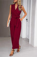 Tie Waist Shawl Collar Sleeveless Jumpsuit Trendsi