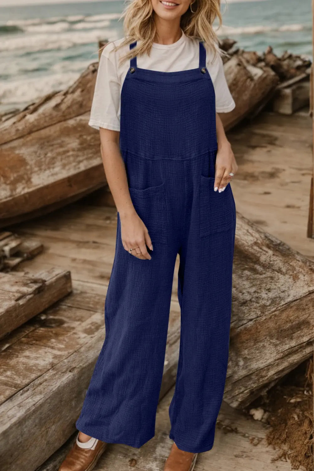  Wide Leg Front Pocket Jumpsuit Trendsi