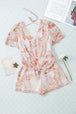 Printed Short Sleeve Tie Front Romper Trendsi