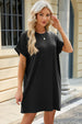 Round Neck Rolled Short Sleeve Tee Dress -BazaarBey - www.shopbazaarbey.com
