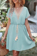 Tassel V-Neck Short Sleeve Dress -BazaarBey - www.shopbazaarbey.com