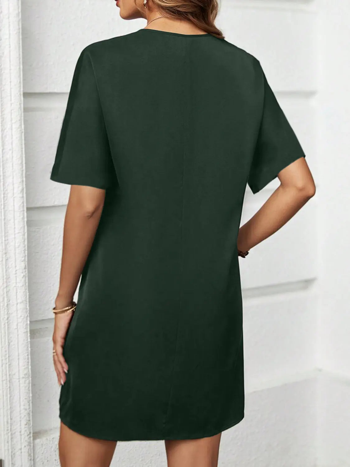 V-Neck Short Sleeve Mini Dress -BazaarBey - www.shopbazaarbey.com