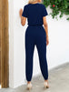 Short Sleeve V-Neck Jumpsuit with Pockets Trendsi