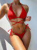 Textured Halter Neck Tie Side Bikini Set Trendsi