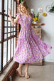  Printed V-Neck Ruffled Midi Dress -BazaarBey - www.shopbazaarbey.com
