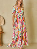 Slit Printed  Short Sleeve Maxi Dress -BazaarBey - www.shopbazaarbey.com