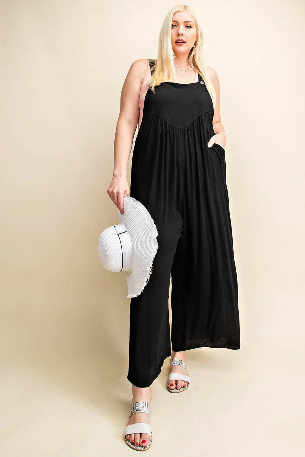 Sleeveless Ruched Wide Leg Overalls Trendsi