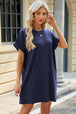 Round Neck Rolled Short Sleeve Tee Dress -BazaarBey - www.shopbazaarbey.com
