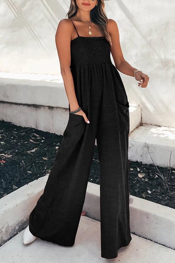 BazaarBey Spaghetti Strap Smocked Jumpsuit with Pockets 