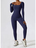 Square Neck Long Sleeve Sports Jumpsuit Trendsi