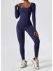 Square Neck Long Sleeve Sports Jumpsuit Trendsi
