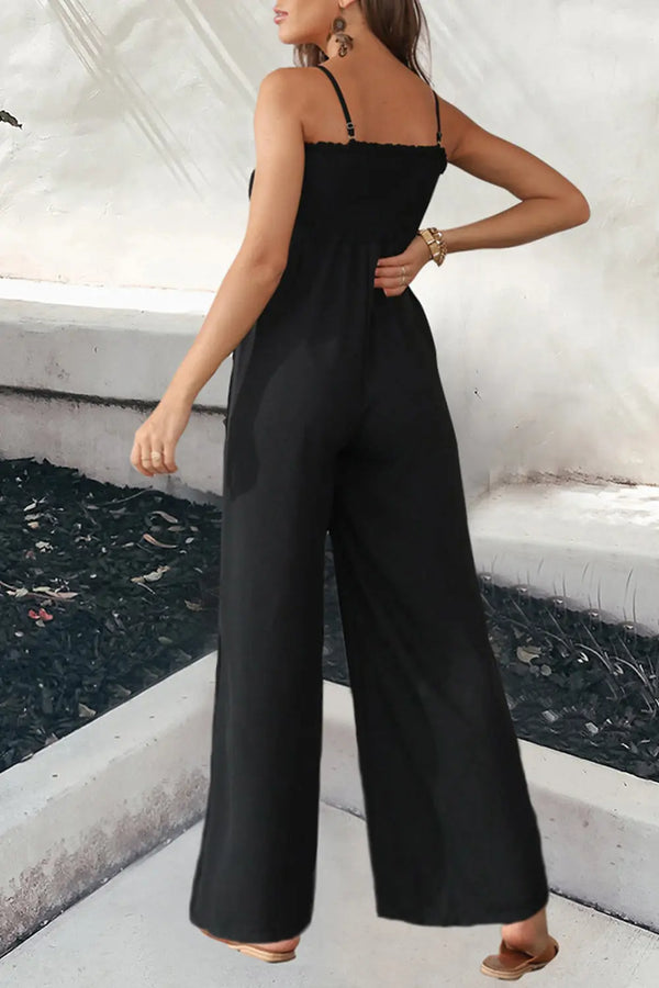 Spaghetti Strap Smocked Jumpsuit with Pockets Trendsi