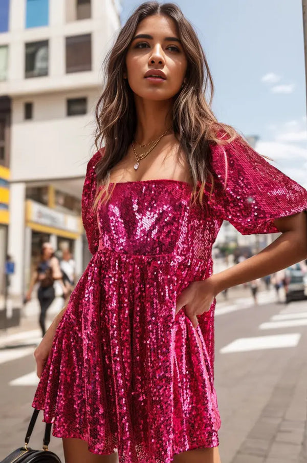 BazaarBey  Square Neck Balloon Sleeve Romper 