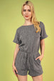 Round Neck Short Sleeve Romper with Pockets Trendsi