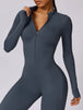 Zip Up Mock Neck Long Sleeve Jumpsuit Trendsi