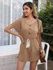 Decorative Button Round Neck Short Sleeve Romper Trendsi