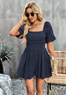 Square Neck Short Sleeve Smocked Romper Trendsi