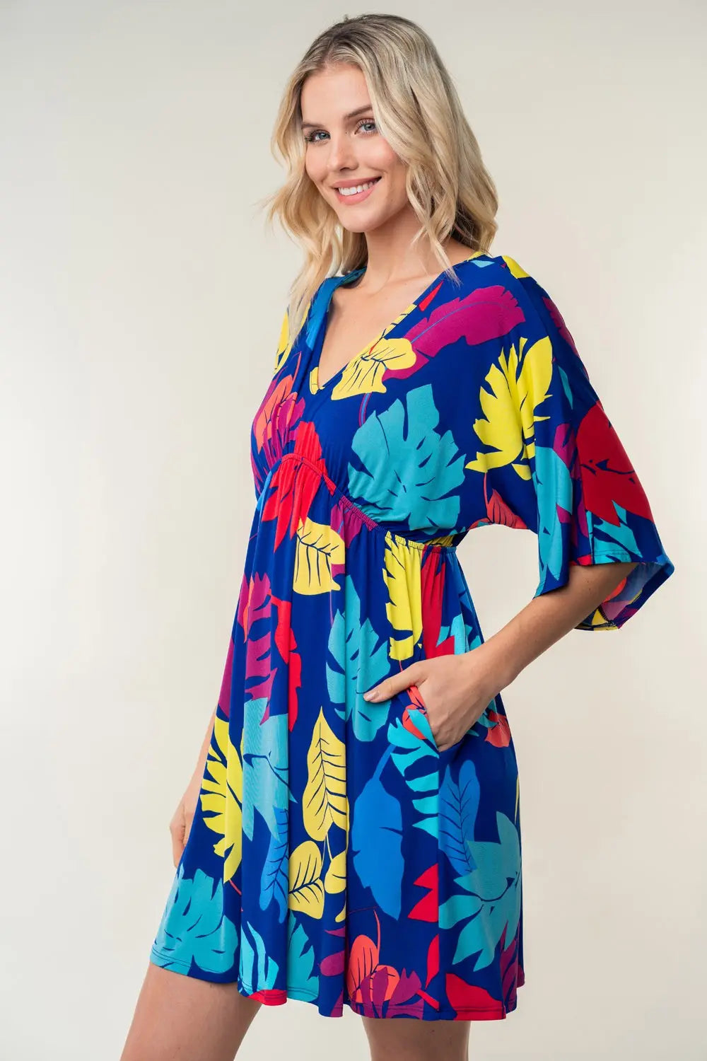  Full Size Printed V-Neck Mini Dress -BazaarBey - www.shopbazaarbey.com