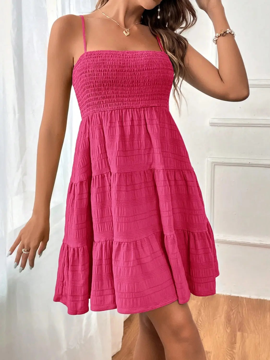 Smocked Tiered Sleeveless Mini Dress -BazaarBey - www.shopbazaarbey.com
