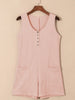 Waffle-Knit Half Button Sleeveless Romper with Pockets Trendsi