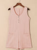 Waffle-Knit Half Button Sleeveless Romper with Pockets Trendsi