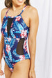 Floral Crisscross Spliced Mesh One-Piece Swimsuit Trendsi