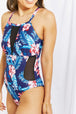 Floral Crisscross Spliced Mesh One-Piece Swimsuit Trendsi