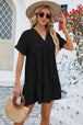 Ruched Tiered V-Neck Short Sleeve Mini Dress -BazaarBey - www.shopbazaarbey.com