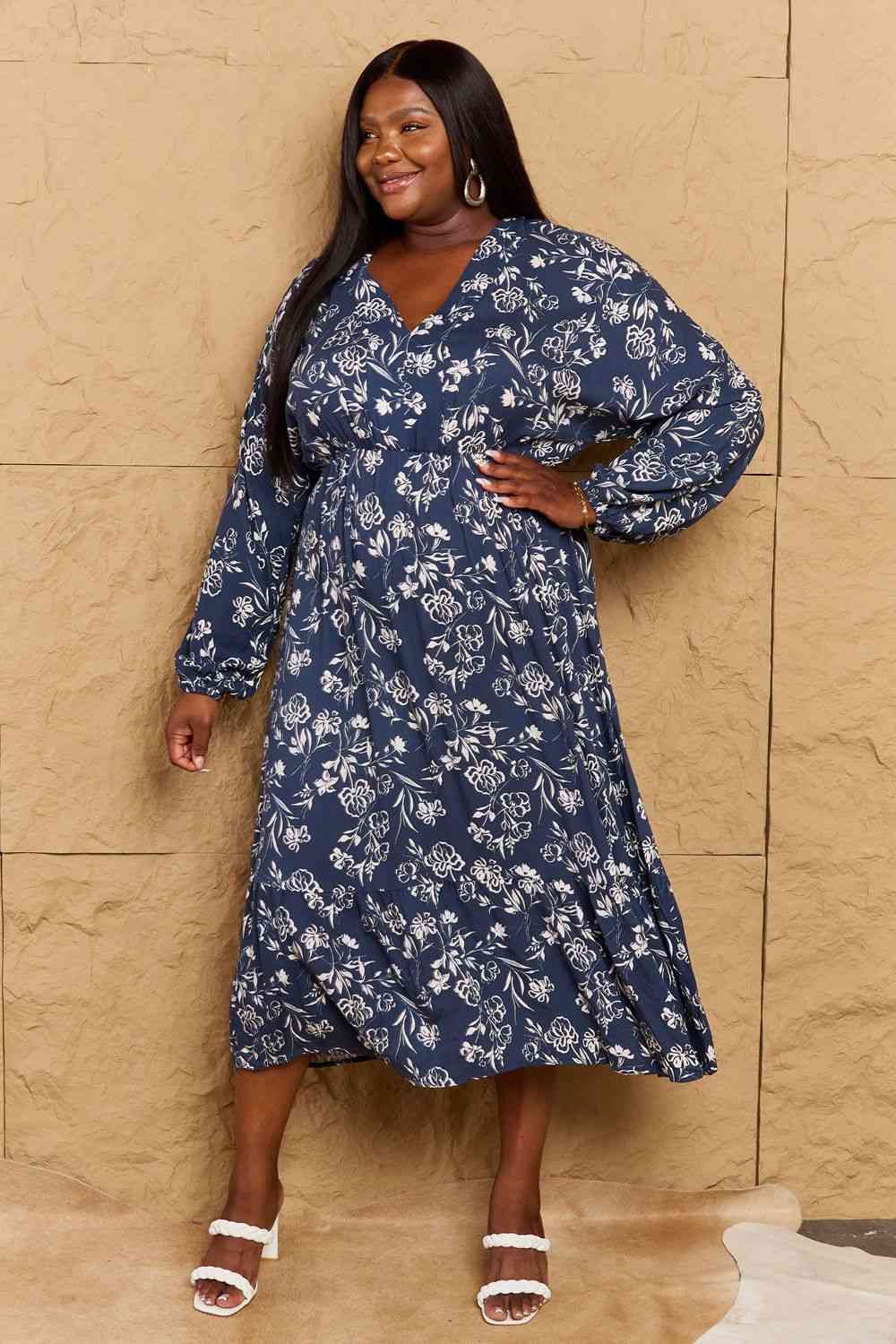  Night Out Full Size Balloon Sleeve Floral Midi Dress -BazaarBey - www.shopbazaarbey.com