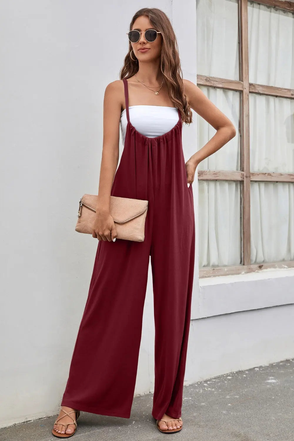 Tied Spaghetti Strap Wide Leg Jumpsuit Trendsi