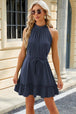 Ruched  Neck Tie Waist Mini Dress -BazaarBey - www.shopbazaarbey.com