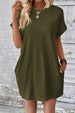 Pocketed Round Neck Short Sleeve Dress -BazaarBey - www.shopbazaarbey.com