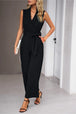Tie Waist Shawl Collar Sleeveless Jumpsuit Trendsi
